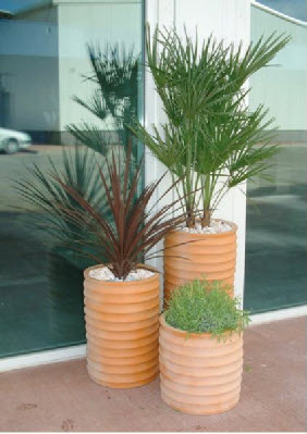 Various GRP plant containers terracotta finish