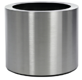 Round aluminium or stainless steel planter with top lip
